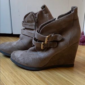 Very light brown suede wedge booties  size 7.5